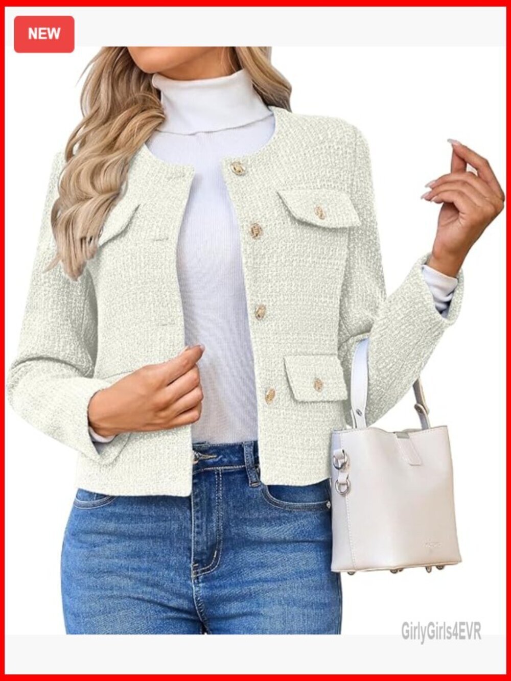 Tweed Blazer Cropped Jacket Casual Business Button Down Long Sleeve